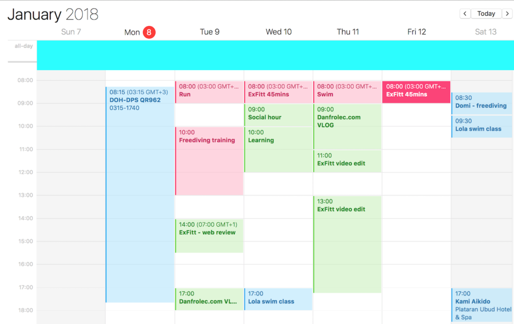 Calendar with fitness activities